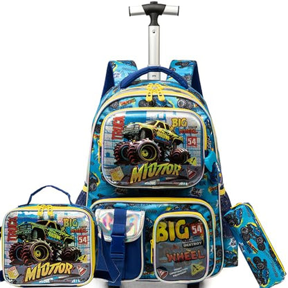 Meetbelify Kids Rolling Backpack with Wheels for Boys Rolling Backpacks with Lunch Box for Elementary School Students 3 in 1 Travel Luggage Suitcase for Boys Age 8-10 - color: Boy 06