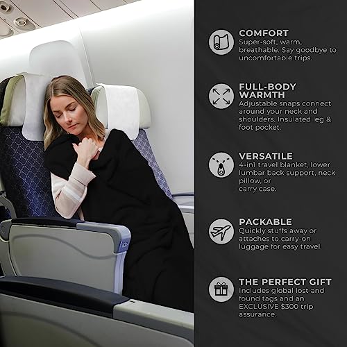 Zero Grid Lightweight Airplane & Travel Blanket with Foot Pockets, Black - color: Black