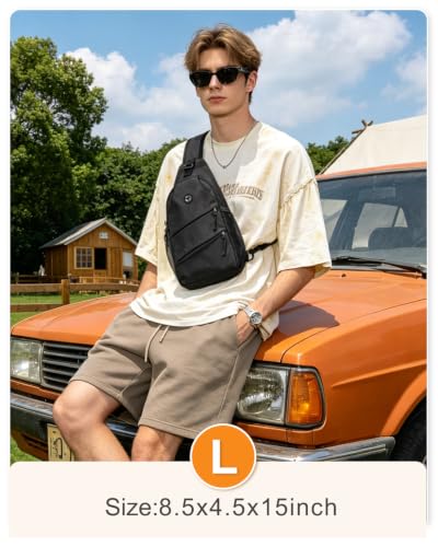Pritent Crossbody Bags for Women Men Trendy Sling Bag Backpack Casual Chest Bag with Convertible Shoulder Strap - color: Black, size: Large
