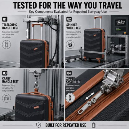 CONCEPTEN Expandable carry on Luggage 3 Piece Suitcases with Spinner Wheels - color: Black, size: 3 Piece