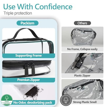 PACKISM Clear Makeup Bag Travel - TSA Approved Toiletry Bag, 2 Pack Black - color: 01 Elegant Black, size: Full Vacation (Mixed Sizes)