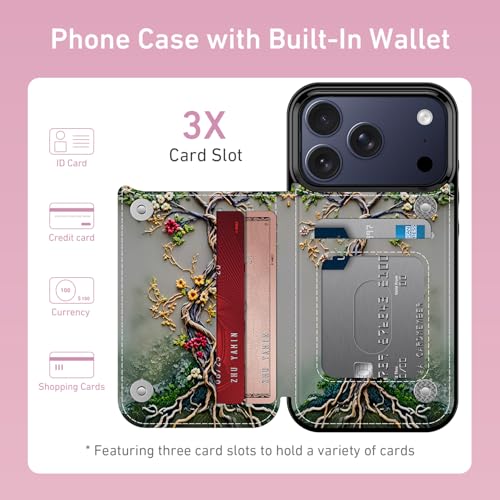 FUNMIKO for iPhone 18 Pro Wallet Case, Card Holder, RFID-Blocking - color: Blooming Tree of Life, size: iPhone 18 Pro