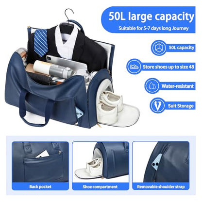 Leather Garment Bag，Convertible Garment Duffel Bag for Travel Mens Suit Bag 2 in 1 Waterproof Foldable Carry on Garment bag with Shoulder Strap Weekender Bag with Shoe Pouch - color: A-Blue