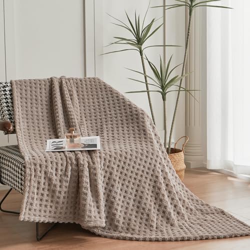 Soft Cozy Fuzzy Fleece Throw Blanket, Waffle Light Taupe, 50x60 Inches – Lightweight, Fluffy, and Warm 3D Jacquard All-Season Blanket for Couch, Bed, Sofa, Home Decor, Camping, and Travel - color: Waffle Light Taupe, size: Throw (50" x 60")