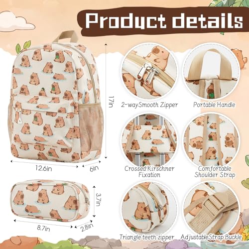 Redbaker 6 Pcs Kids Luggage Set, 18 Inch, Mint Brown Capibara - color: Mint Brown
