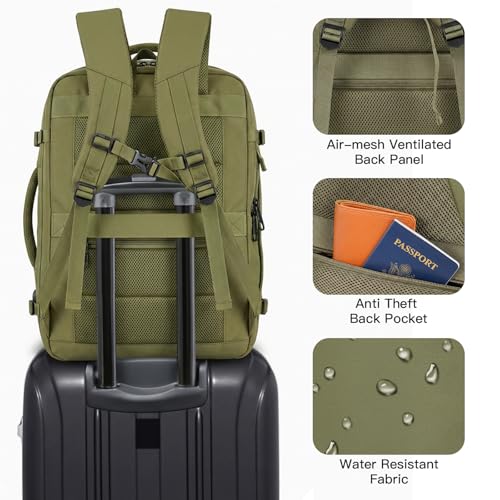 Carry On Backpack, Extra Large 50L Expandable Travel Backpack for Men Women - color: Army Green, size: 2X-Large(20"x14"x10")