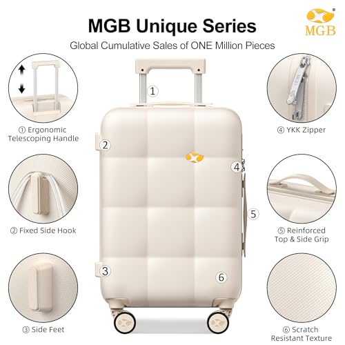 MGB Carry On Luggage 22x14x9 Airline Approved, Suitcases with Wheels, Cream - color: Cream, size: Carry-On 20 Inch