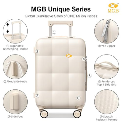 MGB Carry On Luggage 22x14x9 Airline Approved, Suitcases with Wheels, Cream - color: Cream, size: Carry-On 20 Inch