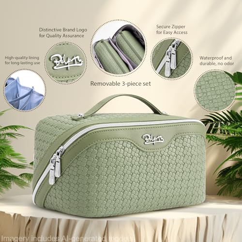 BOYATU Travel Makeup Bag Cosmetic Bags for Women: 3 Pcs Set Make up Bag - color: L51Grass Green