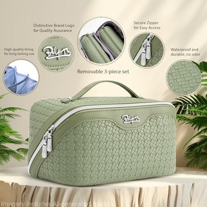 BOYATU Travel Makeup Bag Cosmetic Bags for Women: 3 Pcs Set Make up Bag - color: L51Grass Green