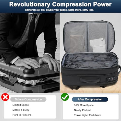 POSO Vacuum Backpack Travel, 60L Expandable Vacuum Seal Backpack with Pump & Laptop Compartment (Fits 17") - color: Navy Blue, size: Vacuum Enabled