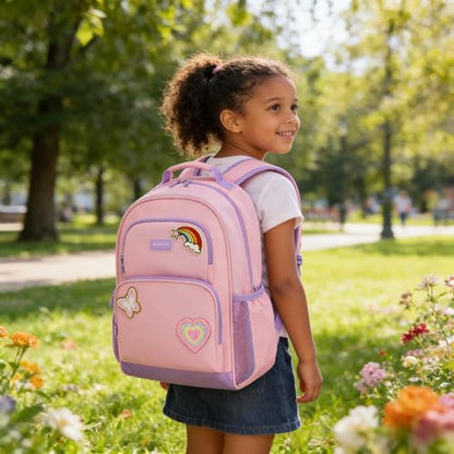 mommore Personalized Backpack Girls School Bookbag Iron-On Patches - color: Pink Purple-custom