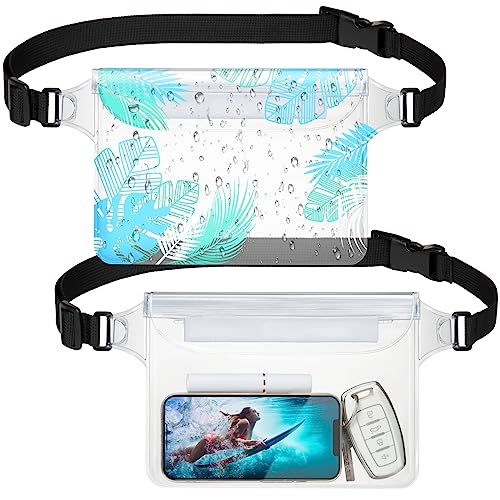 F-color Waterproof Fanny Pack - Waterproof Pouch, Beach Cruise Essentials - color: 2 Pack,Clear+Leaf