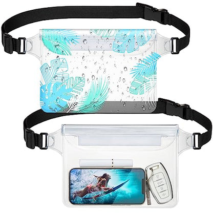 F-color Waterproof Fanny Pack - Waterproof Pouch, Beach Cruise Essentials - color: 2 Pack,Clear+Leaf