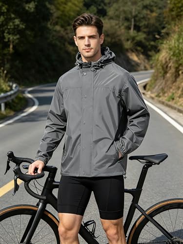 UIQUR Mens Lightweight Packable Waterproof Rain Jacket Windbreaker - color: Dark Grey, size: XX-Large