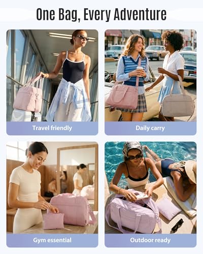 LIGHT FLIGHT Personal Item Travel Bag, Gym Bag for Women, Weekender Duffel - color: Dark Pink