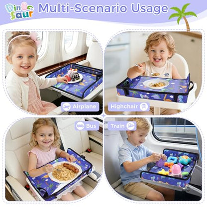 COOLBEBE Airplane Tray Table Cover, Foldable Travel Tray Cover - color: Blue Dinosaur