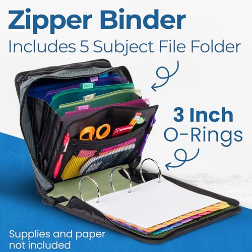 Case-it School Zipper Binder | 3-Inch O-Rings | 600-Sheet | D-146 Key Lime - color: M Green Lime, size: 1 Pack