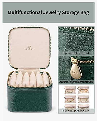 VLANDO Travel Jewelry Organizer with 6 Clear Velvet Zipper Pouches,Green - color: B.6 PCS Green