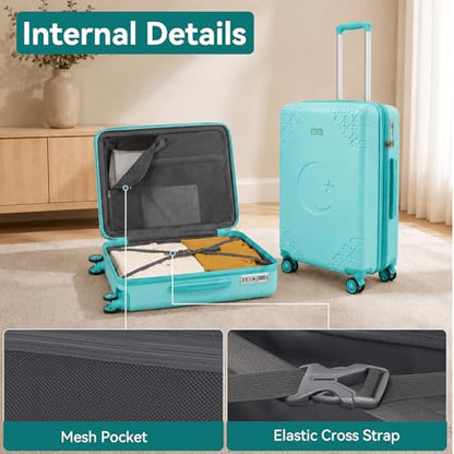 Somago 20 Inch Carry On Suitcase with Brake Wheels & Cup Holder, Star Moon Hardside Luggage with TSA Lock, Expandable Rolling Bag for Business Travel and Weekend Getaway,Robin Egg Blue - color: Robin Egg Blue, size: 1 PC Expandable 20 In