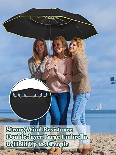 Kalolary 62 Inch Automatic Golf Umbrella Extra Large Folding Umbrella - color: Black