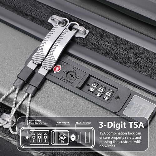 Luggage Sets 2 Piece, Carry On Luggage with Front Pocket & USB Port, Expandable Checked Luggage, Hybrid Soft Front, Hard Shell Suitcases with Spinner Wheels & TSA Lock (20/28 Inch, Grey) - color: Grey