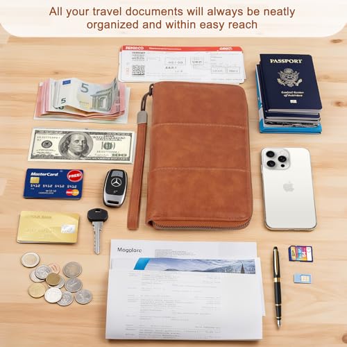 RFID Family Passport Holder Wallet - Travel Document Organizer - color: Brown