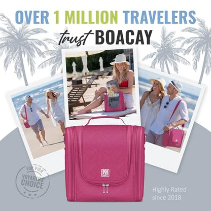 BOACAY Extra Large Hanging Travel Toiletry Bag for Women and Men, Makeup Bag - color: (X-Large) Cerise Pink - Gray Interior