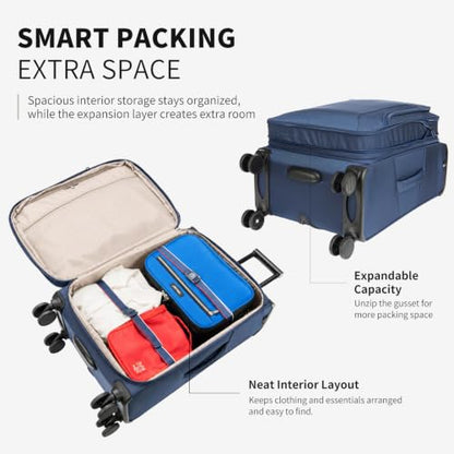 Verage Toledo 3 Pieces Luggage Sets, Softside Expandable Spinner Wheel Suitcase with Flashlight, Navy, 3-Piece Set(20/24/29) - color: Navy, size: 3-Piece Set (20/24/29)