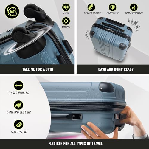 Kenneth Cole REACTION Out of Bounds Lightweight Hardshell 4-Wheel Spinner Luggage, Granite Blue, 2-Piece Set (20" & 28") - color: Granite Blue, size: 2-Piece Set (20" & 28")