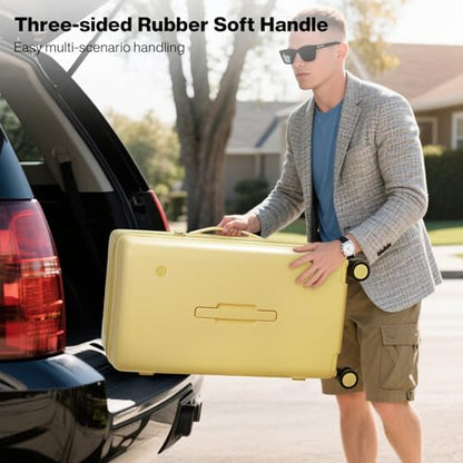 mixi 26'' Max Trunk Luggage Large Checked Luggage PC Hard Shell Rolling Travel Suitcases with Spinner Wheels & TSA Lock, Lark Yellow - color: Lark Yellow, size: 26 Inch Max