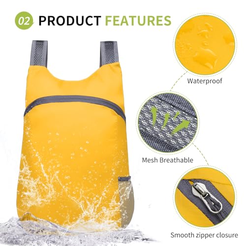 Ultra Lightweight Hiking-Daypack,Foldable Travel Packable Backpack - color: Yellow