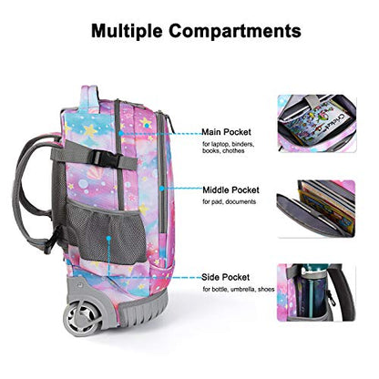 Tilami Rolling Backpack 19 inch Wheeled Cute LAPTOP Boys Girls Travel School Student Trip，Beautiful Tail - color: Beautiful Tail