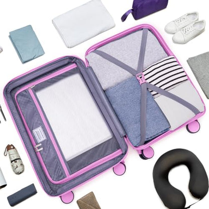 LARVENDER Expandable Carry On 3 Piece Luggage Set with Backpack 20 Inch - color: Berry, style: 3 Piece Sets
