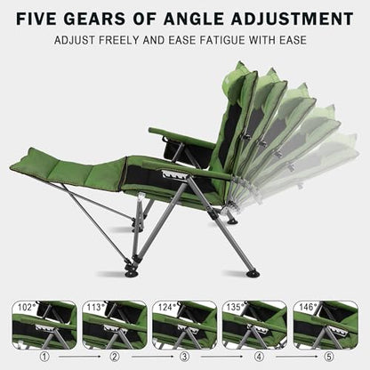 Folding Reclining Camp Chair with Footstool for Camp, Picnic, Lawn, Fishing - color: Green