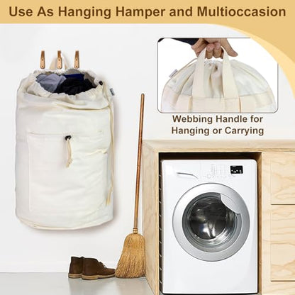 Laundry Bag Backpack, Canvas Laundry Bag with Straps & Drawstring, Beige XL - color: Beige, size: X-Large