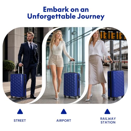 LLUXARIV 3-Piece PP Hardshell Luggage Set, 20"/24"/28", Dark Blue - color: Dark Blue