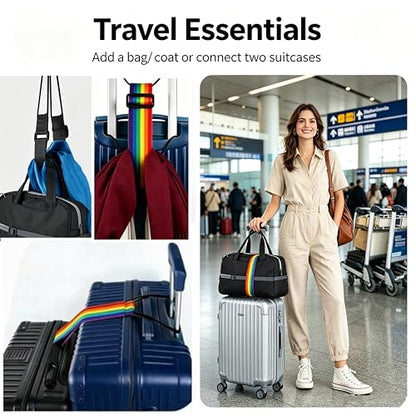 Adjustable Luggage Straps, 2 Pack Rainbow Elastic Bungee Connector, Heavy Duty Travel Belt to Connect Two Suitcases, Secure Add-a-Bag Strap for Carry On, Cruise & Travel Essentials - color: Rainbow