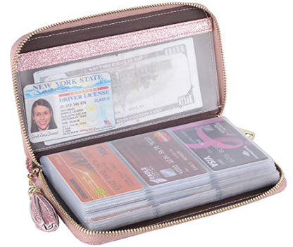 Easyoulife Credit Card Holder Wallet Womens Zipper Leather Case Purse RFID Blocking - color: Glitter Light Purple