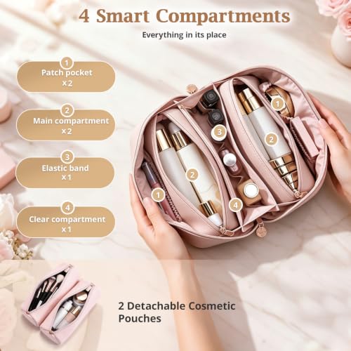 3-in-1 Large Travel Makeup Bag Organizer for Women - color: B09-White