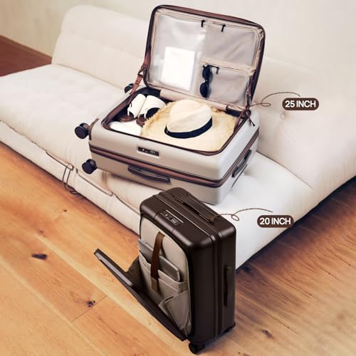 NINETYGO Medium Checked Luggage Flat Top Opening, 25 Inch, Coffee Journey - color: 02-Caramel Latte, size: Checked 25-Inch (Top Opening, 72L)