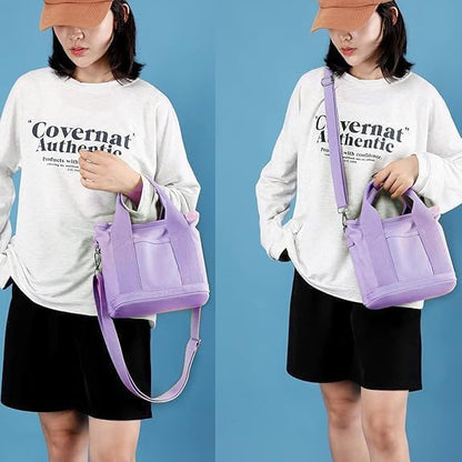 Small Tote Bag with Zipper, 2024 Canvas Multi-Pocket Crossbody Bag Shoulder Bag Satchel Hobo Bag Messenger Bag - color: Purple, size: Large
