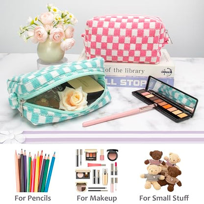 Checkered Makeup Bag for Purse, Small Travel Cosmetic Pouch,Arctic Blue - color: Arctic Blue
