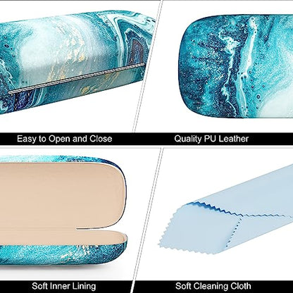 Eyeglasses Case, Hard Shell Protective Case for Glasses, Unisex for Women Men - color: Blue Ocean Marble