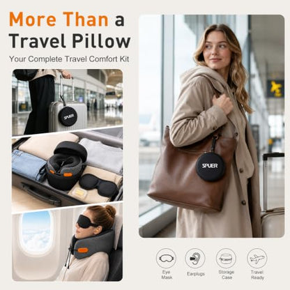 Premium Travel Pillow for Airplanes, Ergonomic Neck Pillow for Long Flights - color: Black&gray