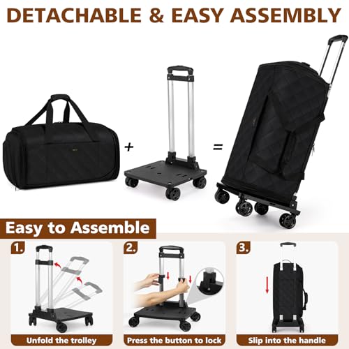 Rolling Garment Bag for Travel, 50L Duffle Bag with Shoe Compartment, 4pcs - color: Black