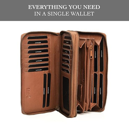 RFID Leather Wallet for Women, Genuine RFID Leather Card Holder - color: Cognac