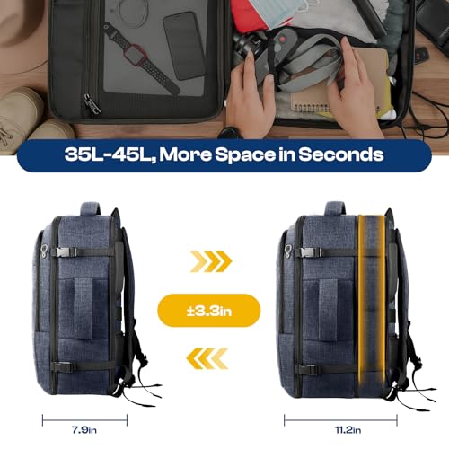 Carry on Backpack, Travel Friendly, Fits with 17.3 Laptop, Blue | Extra Large 40L-50L Travel Backpack TSA Approved, Water Resistant Bag, Expandable Laptop Bagpack, Travel Backpack for men - color: Blue, size: XX-Large