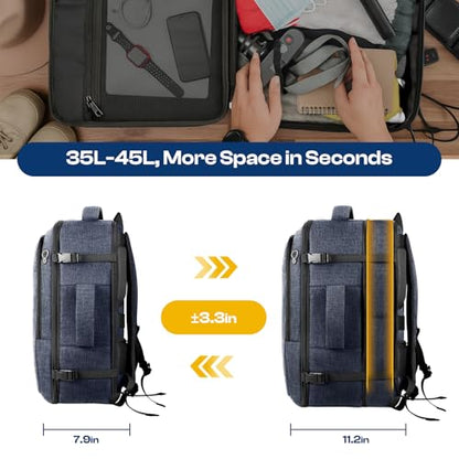 Carry on Backpack, Travel Friendly, Fits with 17.3 Laptop, Blue | Extra Large 40L-50L Travel Backpack TSA Approved, Water Resistant Bag, Expandable Laptop Bagpack, Travel Backpack for men - color: Blue, size: XX-Large