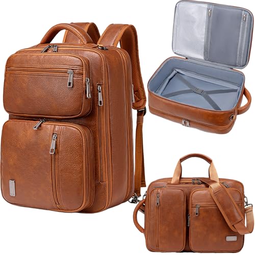 weiatas 3-in-1 Vegan Leather Convertible Laptop Bag for Men Women, Expandable Travel Backpack Work Briefcase Messenger Bag - color: Brown